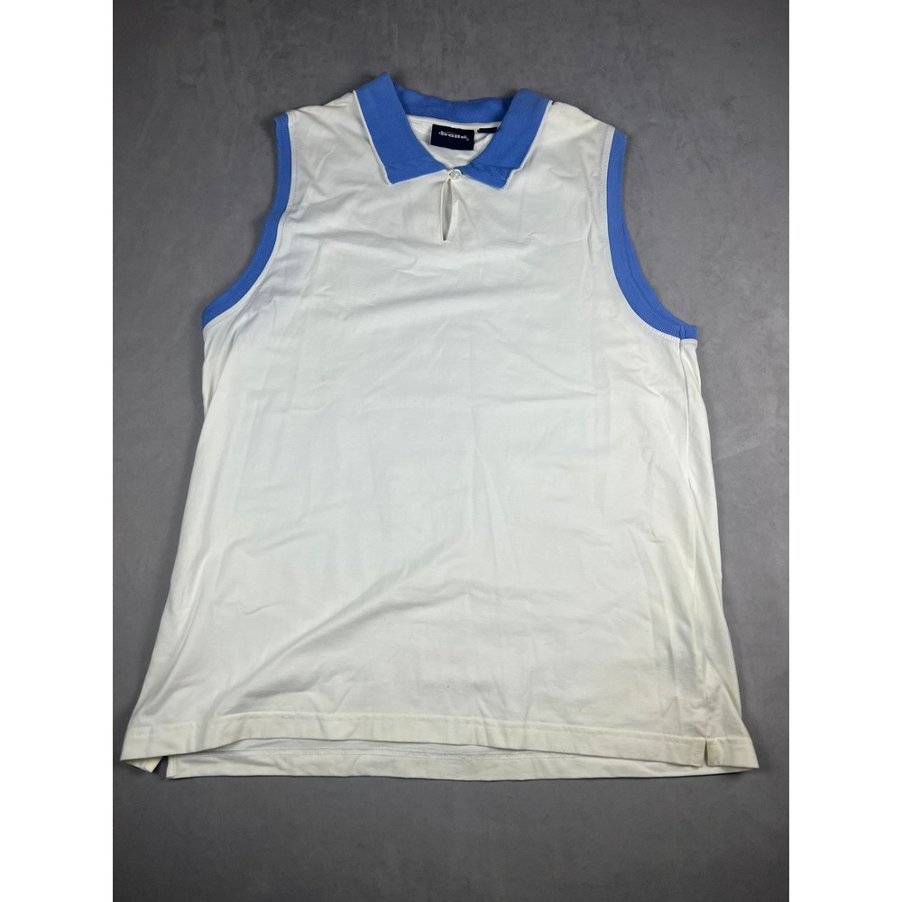 Bolle Womens Sleeveless Polo Shirt XL White Blue Contrast Trim Tennis Golf Top
